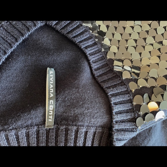 Liviana Conti Designer Sequins Black Knit Pullover Sweater - Picture 7 of 11